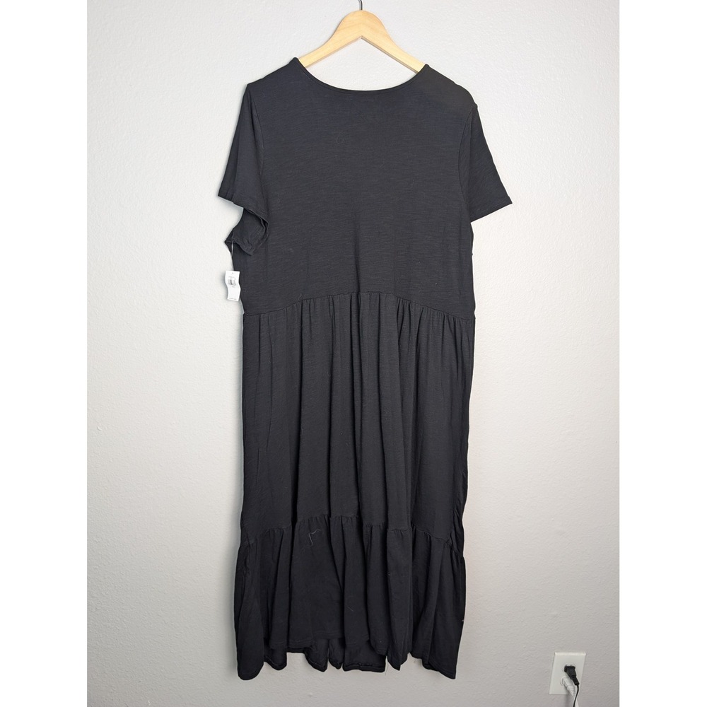 Old Navy T Shirt Dress Womens 2XL Black Maxi Ruffle Jersey Short Sleeve Crewneck - Picture 6 of 7